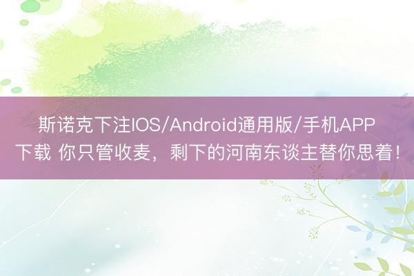 斯诺克下注IOS/Android通用版/手机APP下载 你只管收麦，剩下的河南东谈主替你思着！